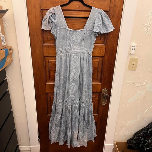 LoveShackFancy Norma Dress Washed Denim Blue size 0 $595 NWT's Embroidered - Picture 13 of 16